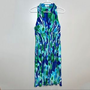 Calvin Klein Blue Green Halter Fit & Flare Dress